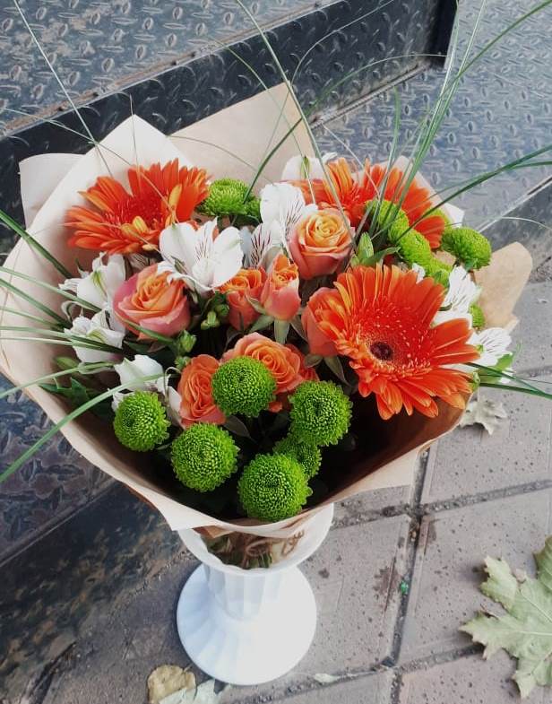 Букет цветов из: Герберы, Хризантемы, Альстромерии и Розы в Верховье