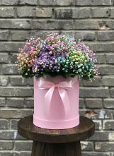 Цветочная композиция из Гипсофила и Розы в шляпной коробке в Верховье