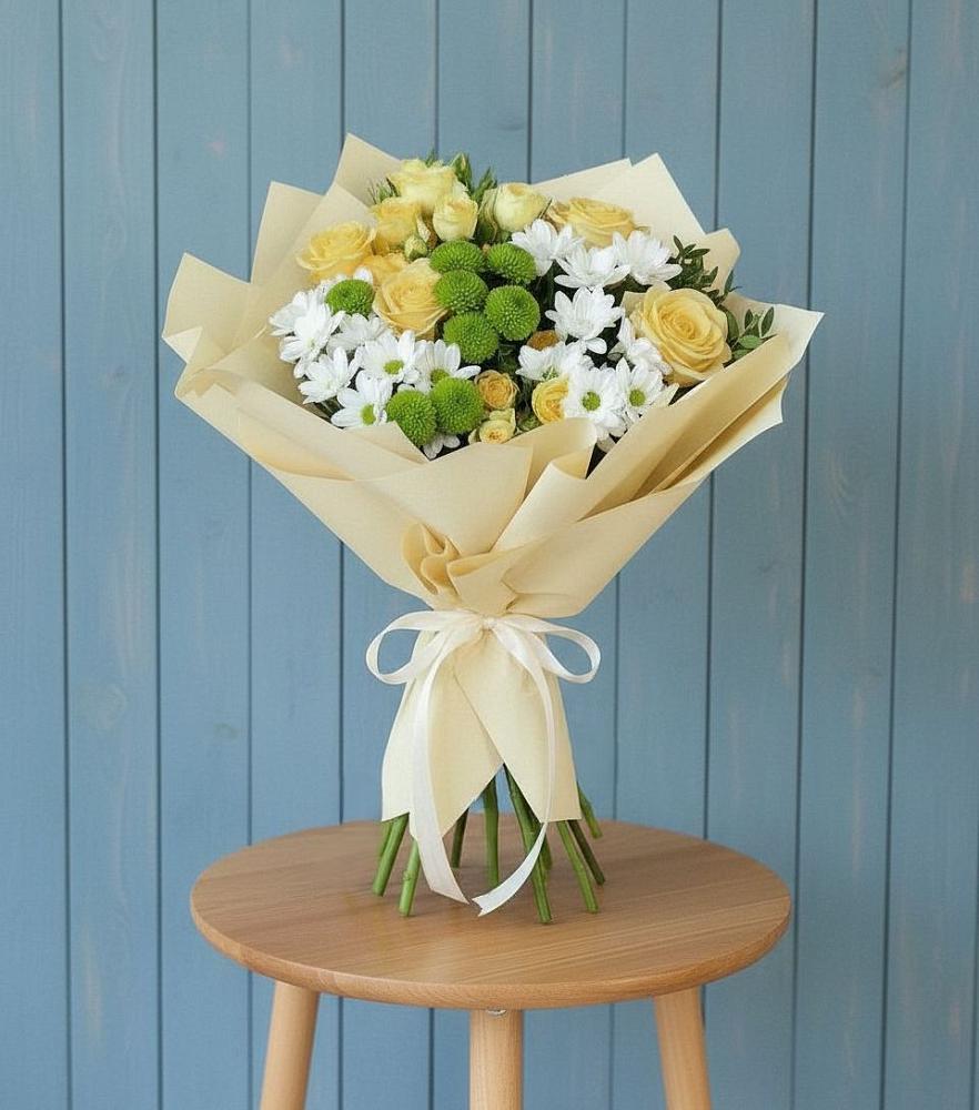 Букет цветов из: Хризантемы и Розы в Верховье