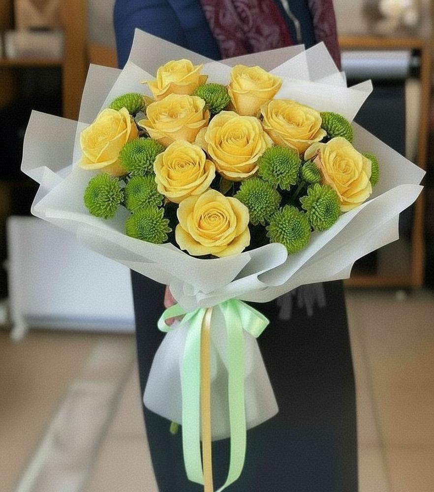 Букет цветов из: Хризантемы и Розы в Верховье