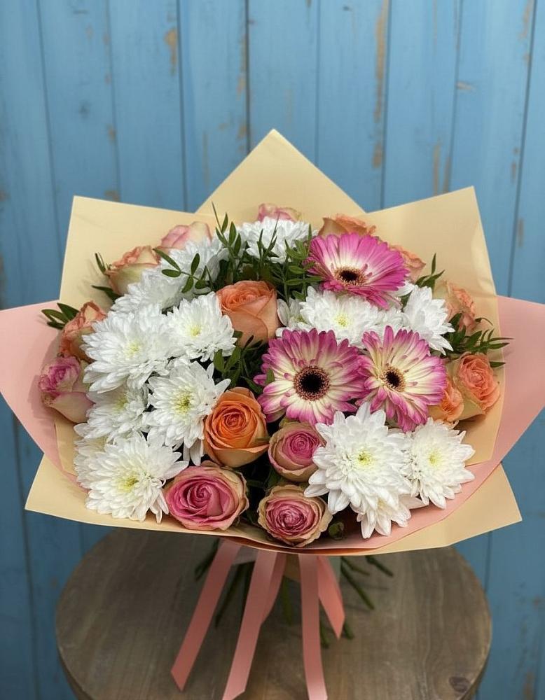 Букет цветов из: Розы, Герберы и Хризантемы в Верховье