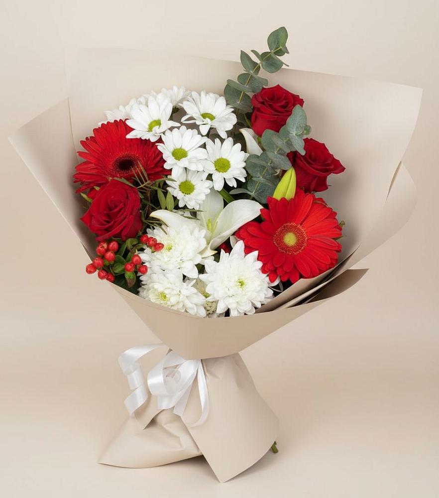 Букет цветов из: Розы, Хризантемы, Герберы и Лилии в Верховье