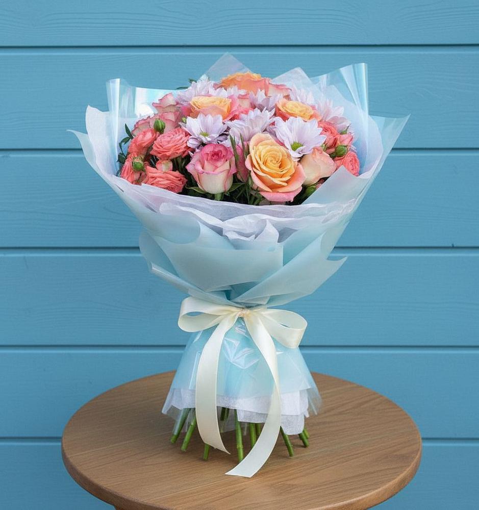 Букет цветов из: Хризантемы и Розы в Верховье