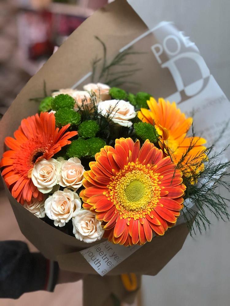 Букет цветов из: Герберы, Хризантемы и Розы в Верховье
